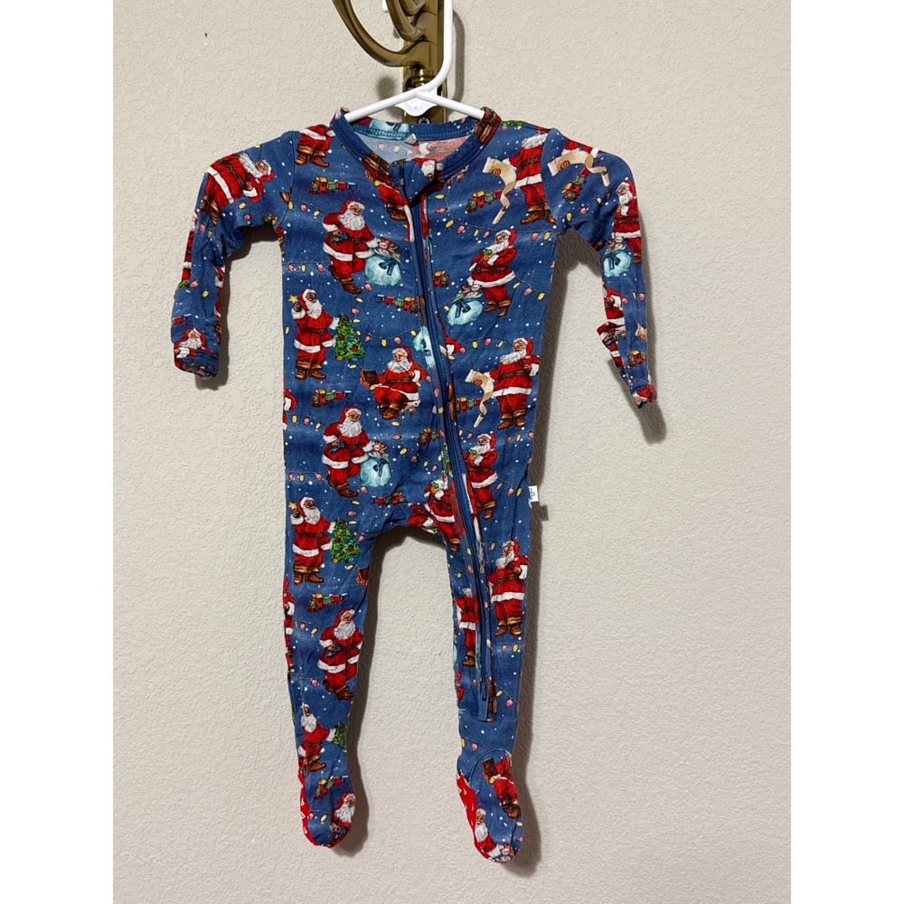 Posh Peanut Footed Sleeper Newborn NB Blue Santa Christmas Bamboo Zipper PJs